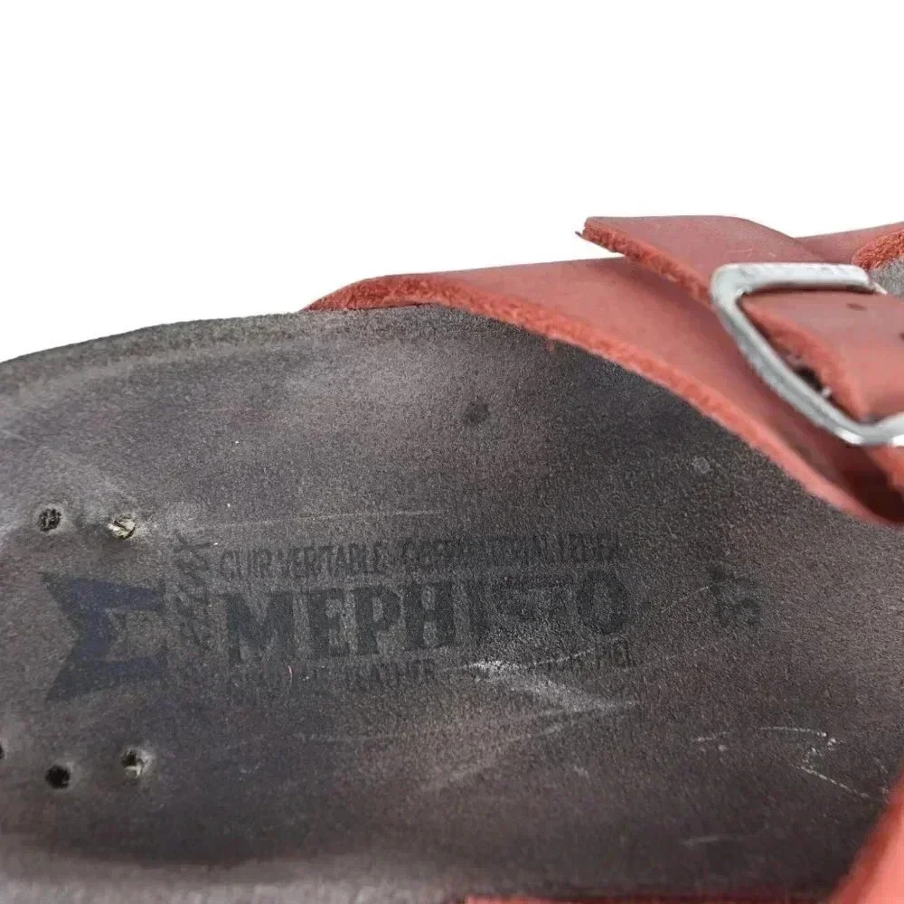 Mephisto Hester Cork Sandal Leather Adjustable Straps Red/Orange Size 37 US 7 - Picture 10 of 14